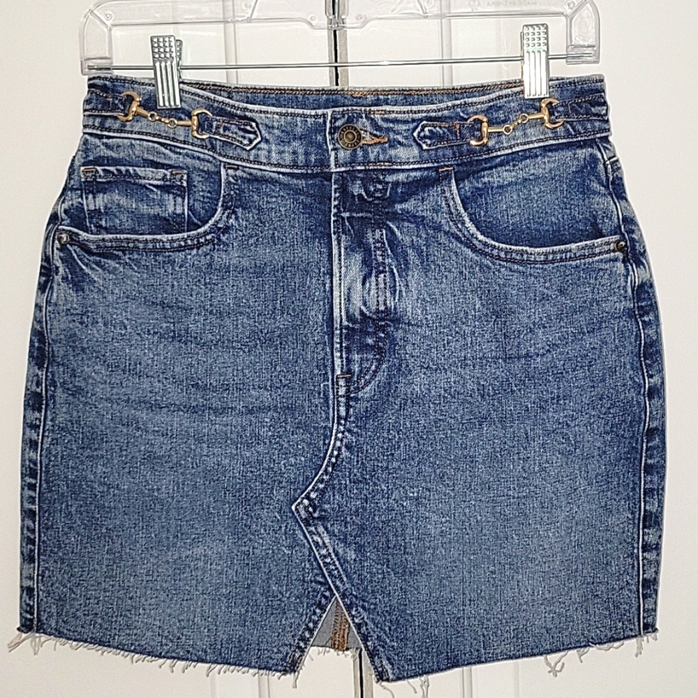 Express Jean Skirt High Waist High Rise Blue Denim W/ Silver Accents NWT Size 4